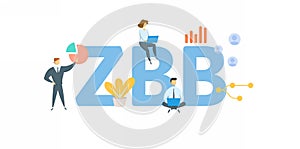 ZBB, Zero Based Budgeting. Concept with keyword, people and icons. Flat vector illustration. Isolated on white.