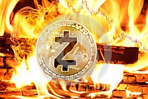 ZCash coin buring in Bonfire photo