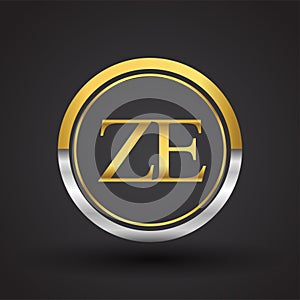 ZE Letter logo in a circle, gold and silver colored. Vector design template elements for your business or company identity