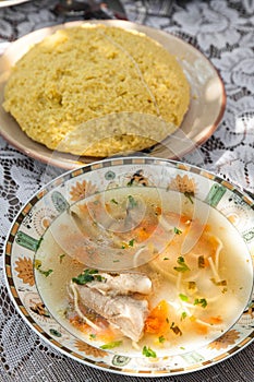 Zeama soup with mamaliga