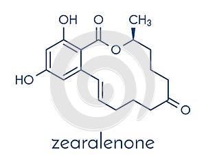 Zearalenone ZEN mycotoxin molecule. Produced by some Fusarium and Gibberella species. Skeletal formula.