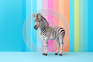 Zebra against colorful stripes background. Stand out, paint some color. Ai generative