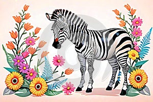 Zebra animal equine horse flowers