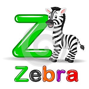 Zebra animal and letter Z for kids abc education in preschool