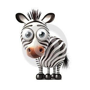 A zebra with a big nose and a big nose is standing on a white background