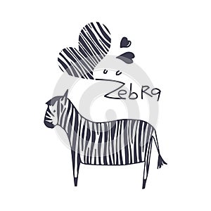 Zebra with  black strip logo and a hearts