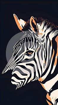 Zebra close-up on a white background with black and orange stripes.
