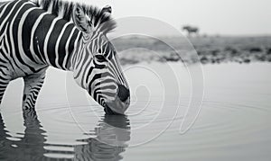 Zebra drinking from a watering hole