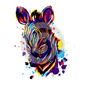 Zebra face color brushstroke, African animals pop art, vector , Zebra head