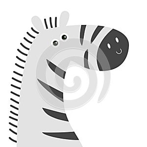 Zebra face icon. Cute cartoon kawaii funny baby character. Black striped horse. Zoo animal. Side view. Education cards for kids.