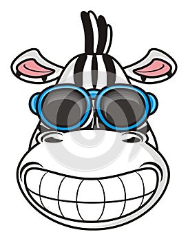Zebra face smiling broadly in sunglasses photo
