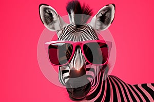 Zebra flaunts stylishness in pink sunglasses, exuding a chic vibe photo