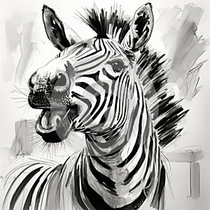 Speedpainting: Happy Zebra Portrait In Black And White photo