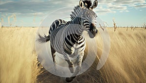 A zebra galloping through its natural habitat in the grasslands in Africa generative AI