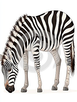 Zebra grazing on a white isolate background