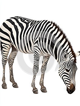 Zebra grazing white isolate background