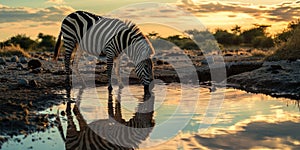 A Zebra having a drink on a safari in South Africa