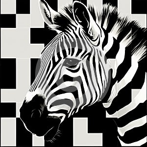 Zebra Head In Checker Board Design: A Unique Illustration photo