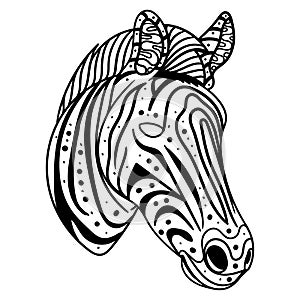 Zebra head side position mandala zentangle coloring page illustration