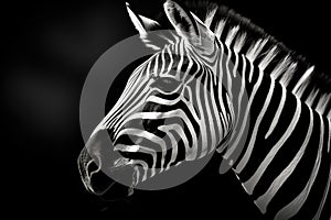 zebra head - side profil portrait on a black background