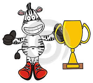 Zebra holding a golg cup photo