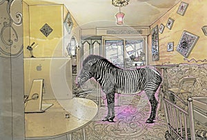 zebra at home in the living room