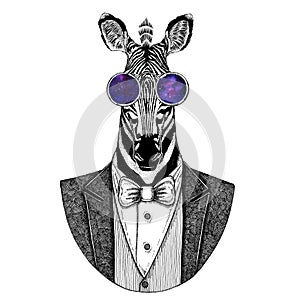 Zebra Horse Hipster animal Hand drawn image for tattoo, emblem, badge, logo, patch, t-shirt