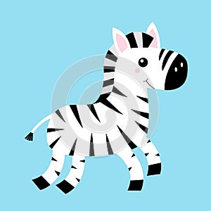Zebra icon. Black striped horse jumping. Cute cartoon kawaii funny baby character. Notebook cover, t-shirt print. Zoo animal.