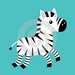 Zebra icon. Black striped horse jumping. Notebook cover, t-shirt print. Cute cartoon kawaii funny baby character. Zoo animal.
