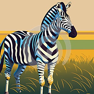 Zebra. Illustration. Zebra in natural grass habitat, Kenya National Park. Nature wildlife scene, Africa.