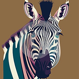 Zebra. Illustration. Zebra in natural grass habitat, Kenya National Park. Nature wildlife scene, Africa.