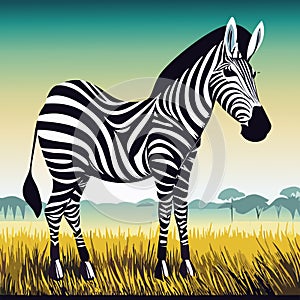 Zebra. Illustration. Zebra in natural grass habitat, Kenya National Park. Nature wildlife scene, Africa.