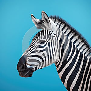 A zebra isolated on a blue background.