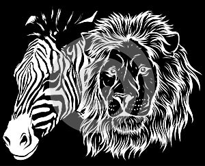 zebra and lion head vector illustration design