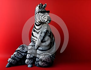 Zebra in luxury wealthy fancy chic luxurious impeccable fur feather fabric outfits isolated on bright background