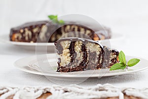 Zebra marble cake with chocolate glaze