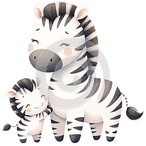 Zebra mom and baby love watercolor clipart.Ai Generate