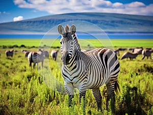 Zebra in ngorongoro crater Tanzania during greeny season  Made With Generative AI illustration