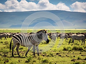 Zebra in ngorongoro crater Tanzania during greeny season  Made With Generative AI illustration