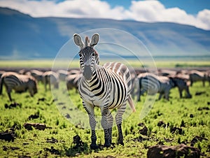 Zebra in ngorongoro crater Tanzania during greeny season  Made With Generative AI illustration