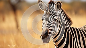 zebra portrait on african savanna. AI Generative