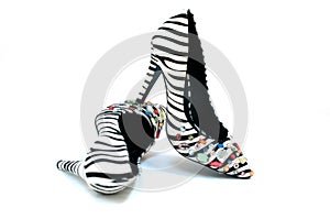Zebra print high heeled women's shoes