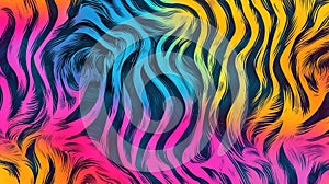 Zebra print texture in neon colors. Abstract background design. Generative Ai