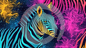 Zebra print texture in neon colors. Abstract background design. Generative Ai