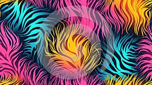 Zebra print texture in neon colors. Abstract background design. Generative Ai