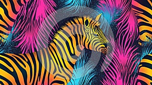 Zebra print texture in neon colors. Abstract background design. Generative Ai