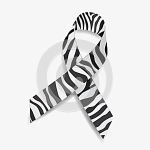 Zebra ribbon awareness Carcinoid Cancer, Ehlers-Danlos Syndrome, Rare Diseases and Disorders. Isolated on white photo