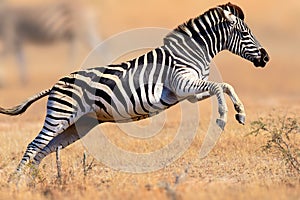 Zebra running and jumping