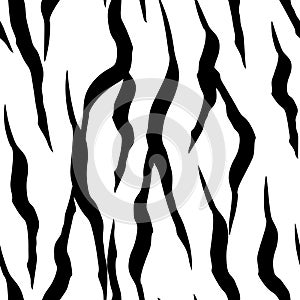 Zebra skin, stripes pattern. Animal print, black and white detailed and realistic texture. Monochrome seamless background. Vector