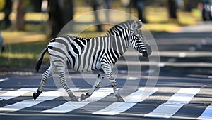 zebra standing in the middle of a Crosswalk traffic . Generative AI